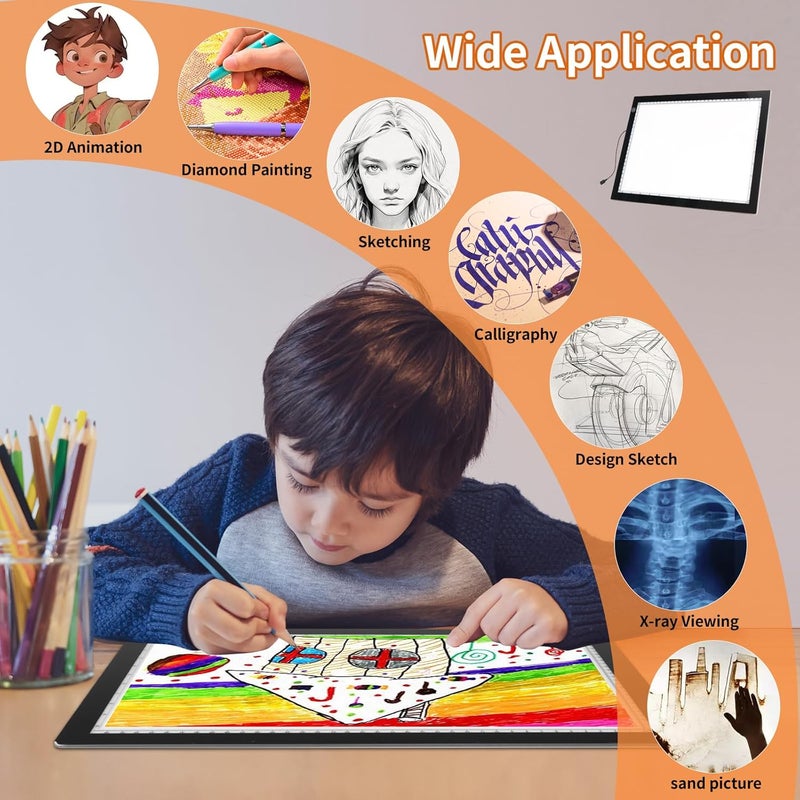 Elice A3 LED Light Box for Tracing, Artist Drawing Lightbox Light Table Light Pad Light Copy Board, Up to 8000 Lux Super Bright Lightpad for Cricut Weeding Vinyl, Diamond Painting, Sketching (Black) - Image 5